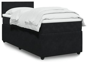 vidaXL Pat box spring cu saltea, negru, 90x190 cm, catifea