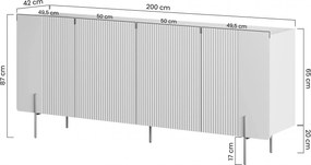 Comodă cu patru uși Malmi 200 cm - cașmir / picioare aurii