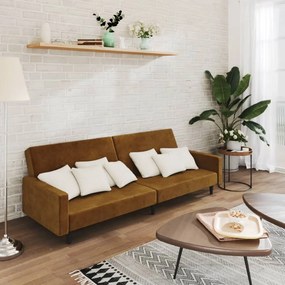 337318 vidaXL Canapea extensibilă cu 2 locuri, maro, catifea