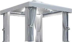 vidaXL Pavilion cu perdele & șiruri lumini LED, alb crem, 3x3 m