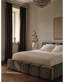 Pat matrimonial verde tapițat cu spațiu de depozitare cu somieră 160x200 cm Lupine – Micadoni Home