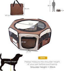 PawHut Parc pliabil pentru câine pisică animale mici octogonal din țesătură Oxford și oțel Ø 90 x 41H cm maro bej | Aosom Romania