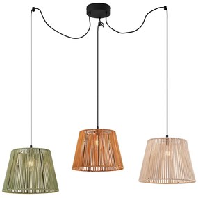 Lampa suspendată de exterior neagră cu abajururi din frânghie multicoloră cu 3 lumini IP44 - Cava Jayla