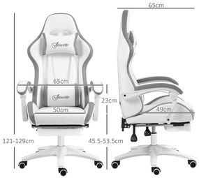 Vinsetto Scaun gaming fauteuil gaming ergonomic cu spătar inclinabil la 135° și suport lombar, 65 x 65 x 121-129 cm alb | Aosom Romania