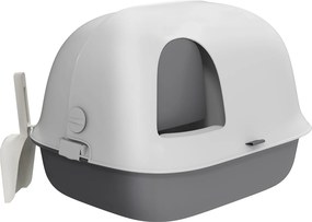 PawHut Litieră pentru Pisici Închisă cu Capac, Lopățică și Ușă din PP, 58x46x39 cm, Gri Deschis | Aosom Romania