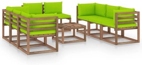 Set mobilier de gradina cu perne verde aprins, 9 piese verde aprins, 4x mijloc + 4x colt + masa, 1