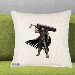 Perna Personalizata Berserk Guts Luptatorul Negru, 40x40 cm, Crem Reliefat, Husa Detasabila, Perna Inclusa, BEKZ®