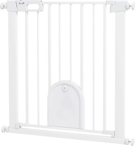 PawHut Barieră de siguranță pentru animale cu ușă și închidere automată sistem cu blocare dublă, oțel alb | Aosom Romania