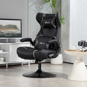 Vinsetto Fotoliu Gaming cu functie de leganare si difuzor, suport lombar si cervical, pentru camera de jocuri, Piele artificiala, Gri+Negru | Aosom Romania