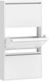 HOMCOM Dulap pantofi metalic cu 3 compartimente rabatabile, dulap îngust, montare pe perete, pentru 6 perechi, Alb | Aosom Romania