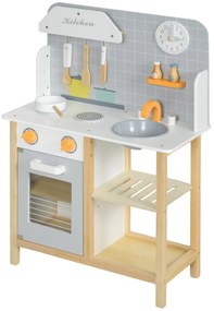 AIYAPLAY Bucătărie de jucărie cu accesorii, plită & cuptor, chiuvetă, ceas, rafturi, pentru 3-6 ani, Gri | Aosom Romania