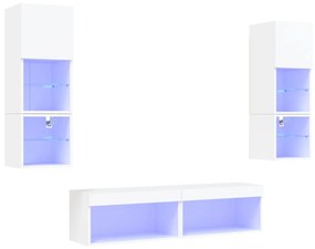 3216615 vidaXL Unități de perete TV cu LED-uri, 6 piese, alb, lemn prelucrat