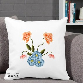 Perna Decorativa Trandafiri si Bujori Acuarela, 40x40 cm, Alba Mata, Husa Detasabila, Perna Inclusa, BEKZ®