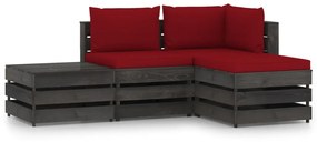 Set mobilier gradina cu perne, 4 piese, gri, lemn tratat wine red and grey, 4