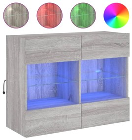 837104 vidaXL Comodă TV de perete cu lumini LED, gri sonoma, 78,5x30x60,5 cm