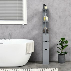 HOMCOM Dulap de Baie din Lemn cu Rafturi și Sertare, 15x33x136 cm, Lemn Natural | Aosom Romania