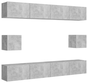 3079104 vidaXL Set de dulapuri TV, 6 piese, gri beton, lemn prelucrat