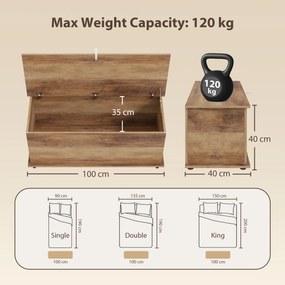 HOMCOM Cufăr de Depozitare pentru Interior 113L cu Capac Rabatabil, Cufăr Organizator pentru Living și Hol, Bancă cu Spațiu de Depozitare, Efect Lemn Maro | Aosom Romania