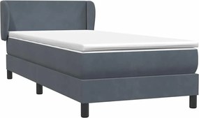 vidaXL Pat box spring cu saltea, gri închis, 90x220 cm, catifea