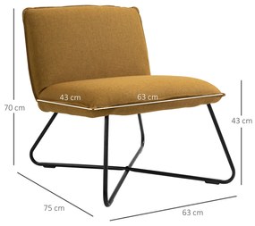 HOMCOM Fotoliu mic modern Scaun capitonat Stil nordic, Structura de metal si Sezut mare, Galben, 63 x 75 x 70cm