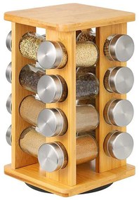 Suport din bambus pentru condimente cu 16 recipiente