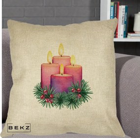 Perna Decorativa Lumanari Advent Roz-Violet, 40x40 cm, Crem, Husa Detasabila, Perna Inclusa, BEKZ®