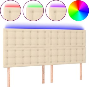 vidaXL Tăblie de pat cu LED, crem, 160x5x118/128 cm, textil