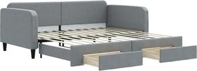 vidaXL Pat de zi cu extensie și sertare, gri deschis 100x200 cm textil