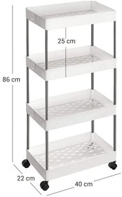 Raft plastic pe roti CART 22x40x86 cm alb