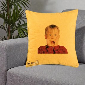 Perna Decorativa Kevin Singur Acasa, 40x40 cm, Galben, Husa Detasabila, Perna Inclusa, BEKZ®