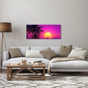 Tablou - Apus violet cu palmier (120x50 cm)