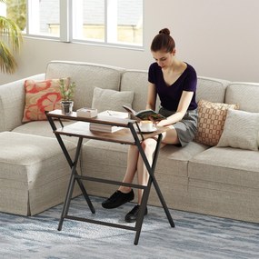 HOMCOM Birou pliabil 65,5 x 45 cm cu etajeră de depozitare pentru cameră, spații mici, maro rustic | Aosom Romania