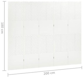Paravane de camera cu 5 panouri,2 buc.,alb, 200x180 cm, otel Alb, 200 x 180 cm, 2