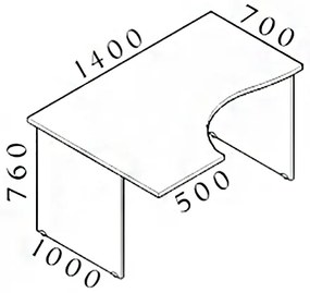 Masa ergonomica Visio 140 x 100 cm, stanga, paltin