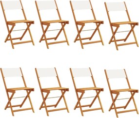 vidaXL Scaune de grădină pliabile 8 buc., textil alb crem/lemn masiv