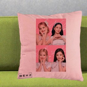Perna Personalizata K-pop BLACKPINK Colaj Roz, 40x40 cm, Roz, Husa Detasabila, Perna Inclusa, BEKZ®