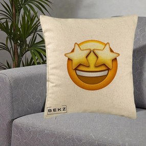 Perna Decorativa Emoji Ochi Stele, 40x40 cm, Bej, Husa Detasabila, Perna Inclusa, BEKZ®