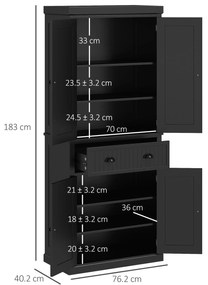 HOMCOM Armoarie de bucătărie bufet de bucătărie multi-spații de depozitare rafturi reglabile 4 uși și sertar mare 76,2 x 40,2 x 183 cm negru | Aosom Romania