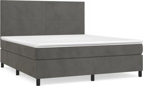 vidaXL Pat box spring cu saltea, gri închis, 180x200 cm, catifea