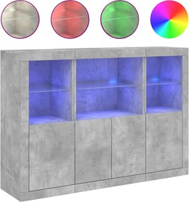 vidaXL Servantă cu lumini LED, 3 buc., gri beton, lemn prelucrat