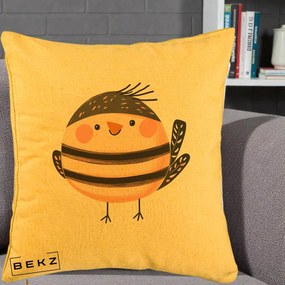 Perna Decorativa Pui Kawaii Bej-Negru Dungat, 40x40 cm, Galben, Husa Detasabila, Perna Inclusa, BEKZ®