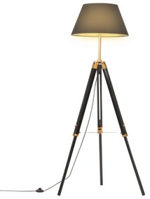 vidaXL Lampă de podea trepied, negru și auriu, 141 cm, lemn masiv tec