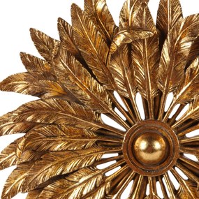 Ornament decorativ din polirășină, auriu, pană pe bază, finisaj antichizat, 36,5 x 26 x 8 cm, „Plumetis”