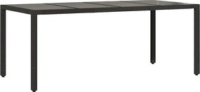 vidaXL Masă grădină cu blat din sticlă, negru, 190x90x75 cm, poliratan