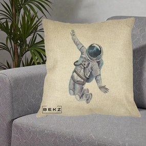 Perna Decorativa Astronaut Acuarela Zbor, 40x40 cm, Crem, Husa Detasabila, Perna Inclusa, BEKZ®