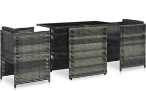 vidaXL Set mobilier de bistro cu perne, 3 piese, gri, poliratan