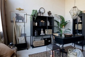Scaun de birou, din lemn de mesteacan si rattan, negru, cu aspect vintage, Old French