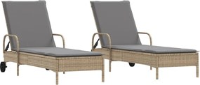 vidaXL Șezlonguri de plajă cu perne, 2 buc., bej, poliratan