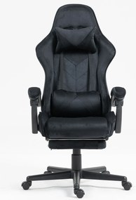 Scaun gaming, masaj în perna lombară, suport picioare, catifea, Negru