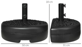 Outsunny Baza Umbrelei Semicirculare Umplută cu Nisip sau Apă, Suport Umbrelă de Soare Montat pe Perete pentru Stâlpi 38-48mm, Negru | Aosom Romania